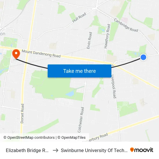 Elizabeth Bridge Reserve/Durham Rd to Swinburne University Of Technology - Croydon Campus map