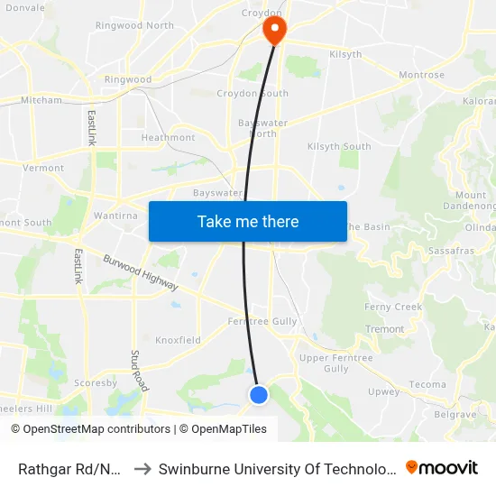 Rathgar Rd/Napoleon Rd to Swinburne University Of Technology - Croydon Campus map