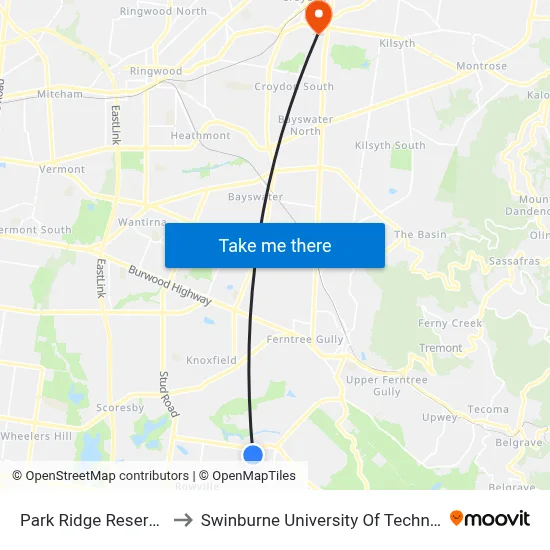 Park Ridge Reserve/Dandelion Dr to Swinburne University Of Technology - Croydon Campus map