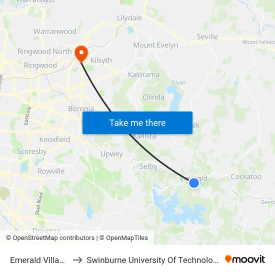 Emerald Village/Main St to Swinburne University Of Technology - Croydon Campus map