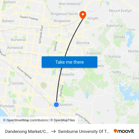 Dandenong Market/Cleeland St to Swinburne University Of Technology - Croydon Campus map