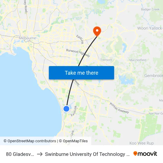 80 Gladesville Bvd to Swinburne University Of Technology - Croydon Campus map