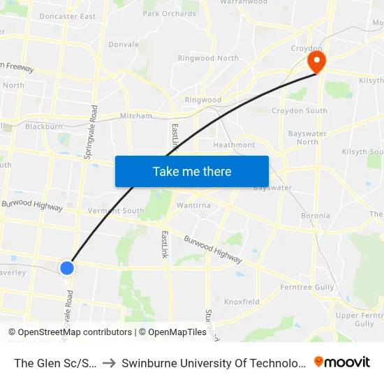 The Glen Sc/Snedden Dr to Swinburne University Of Technology - Croydon Campus map