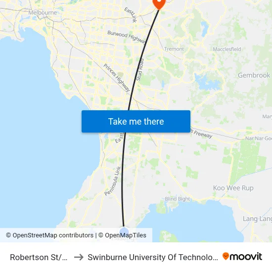 Robertson St/Marine Pde to Swinburne University Of Technology - Croydon Campus map