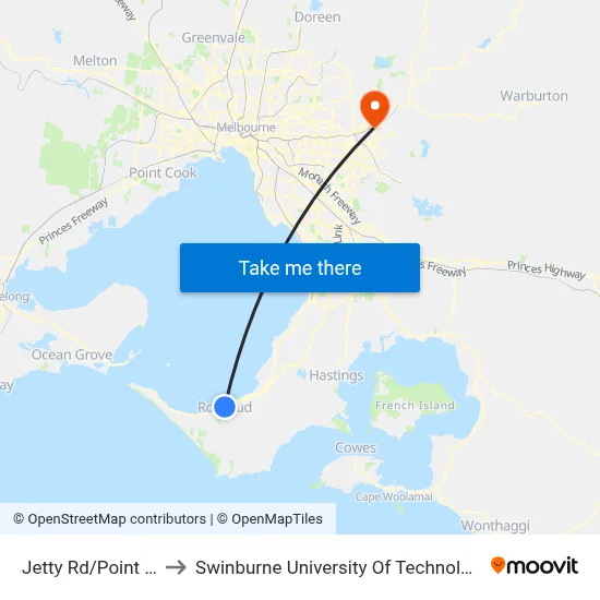 Jetty Rd/Point Nepean Rd to Swinburne University Of Technology - Croydon Campus map