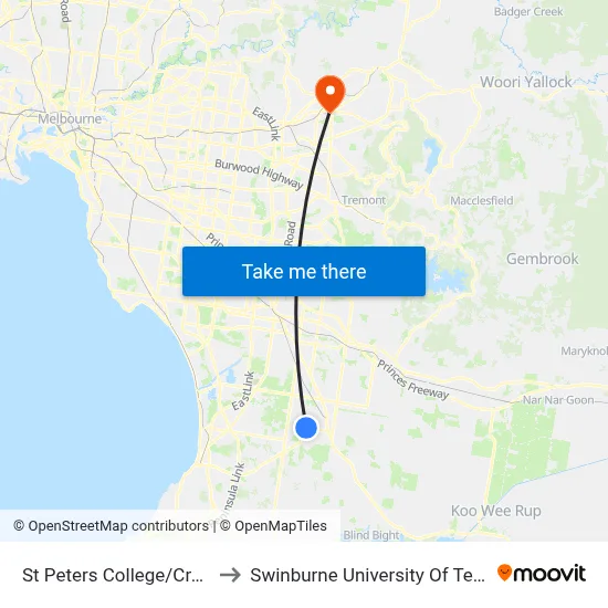 St Peters College/Cranbourne-Frankston Rd to Swinburne University Of Technology - Croydon Campus map