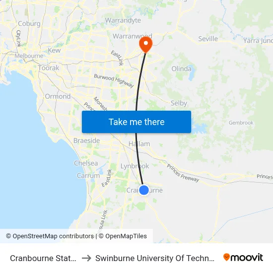 Cranbourne Station/Station St to Swinburne University Of Technology - Croydon Campus map