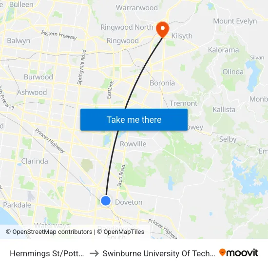 Hemmings St/Potter St to Swinburne University Of Technology - Croydon Campus map