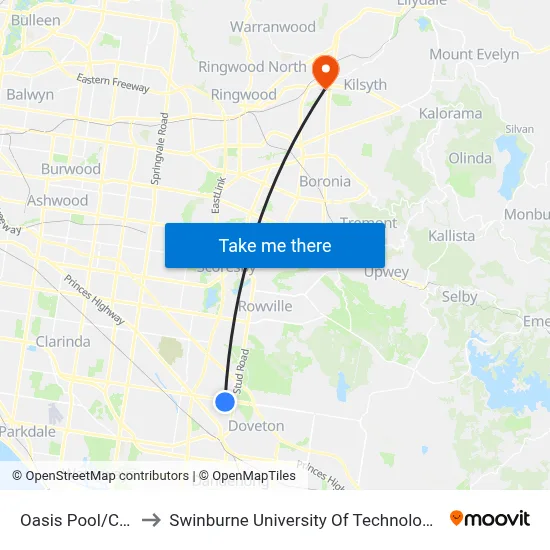 Oasis Pool/Cleeland St to Swinburne University Of Technology - Croydon Campus map