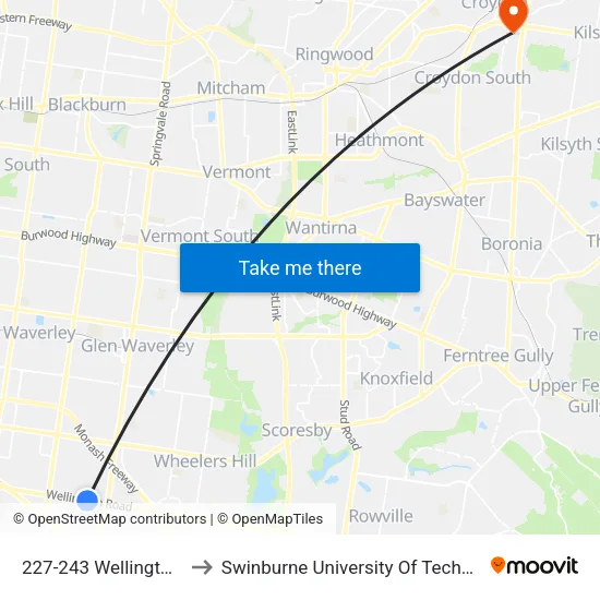 227-243 Wellington Rd to Swinburne University Of Technology - Croydon Campus map