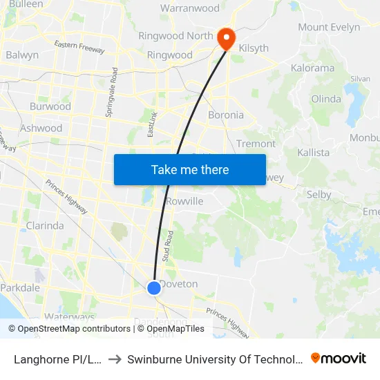 Langhorne Pl/Langhorne St to Swinburne University Of Technology - Croydon Campus map