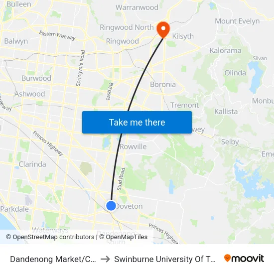 Dandenong Market/Cleeland St to Swinburne University Of Technology - Croydon Campus map