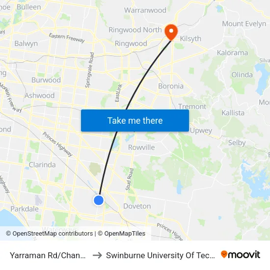 Yarraman Rd/Chandler Rd to Swinburne University Of Technology - Croydon Campus map