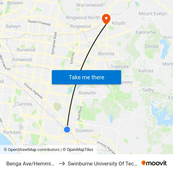 Benga Ave/Hemmings St to Swinburne University Of Technology - Croydon Campus map