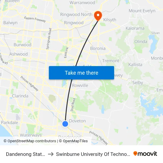 Dandenong Station/Foster St to Swinburne University Of Technology - Croydon Campus map