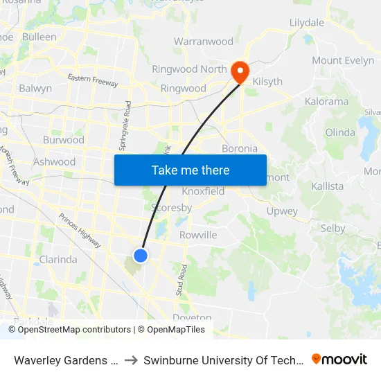 Waverley Gardens Sc/Hansworth St to Swinburne University Of Technology - Croydon Campus map