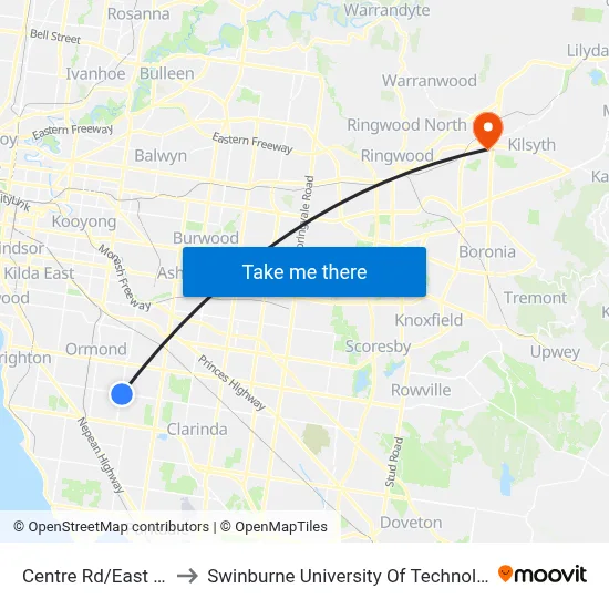 Centre Rd/East Boundary Rd to Swinburne University Of Technology - Croydon Campus map