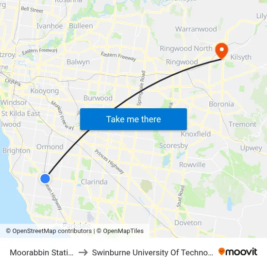 Moorabbin Station/Station St to Swinburne University Of Technology - Croydon Campus map