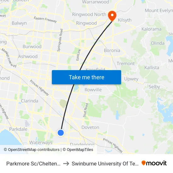 Parkmore Sc/Cheltenham Rd to Swinburne University Of Technology - Croydon Campus map