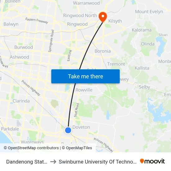 Dandenong Station/Foster St to Swinburne University Of Technology - Croydon Campus map