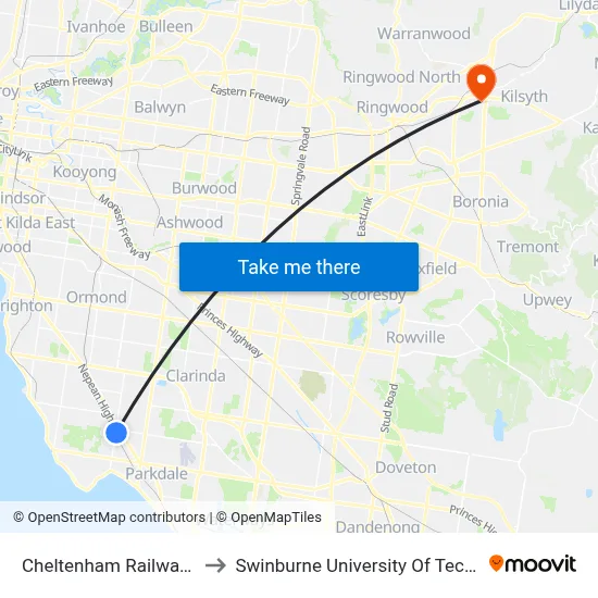 Cheltenham Railway Station/Station Rd to Swinburne University Of Technology - Croydon Campus map