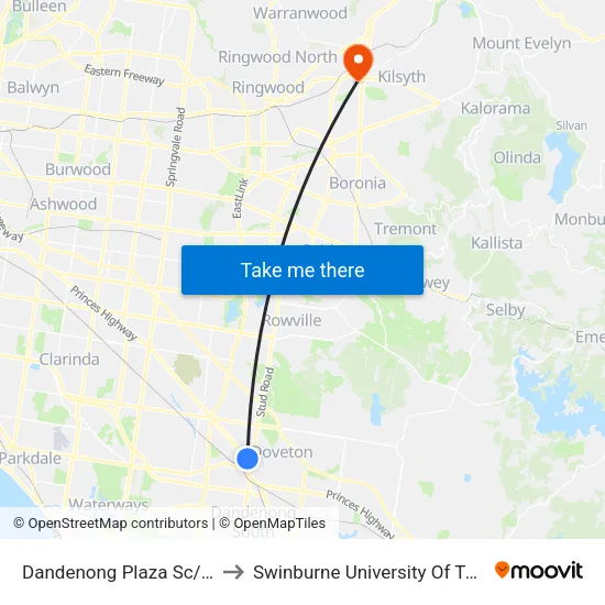 Dandenong Plaza Sc/Mccrae St to Swinburne University Of Technology - Croydon Campus map