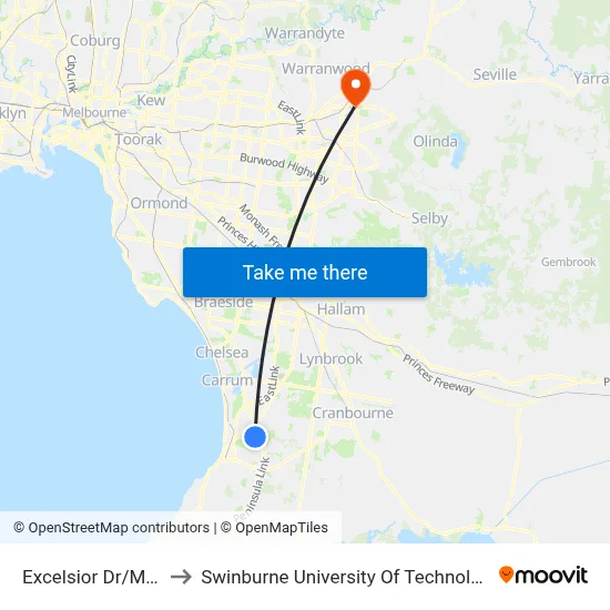 Excelsior Dr/Monterey Bvd to Swinburne University Of Technology - Croydon Campus map