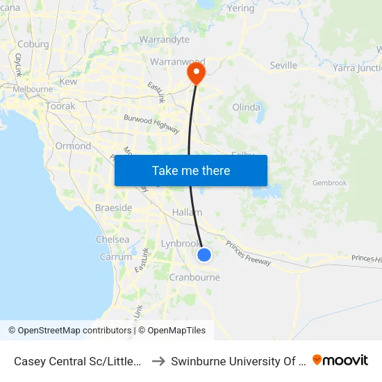 Casey Central Sc/Littlecroft Ave to Swinburne University Of Technology - Croydon Campus map