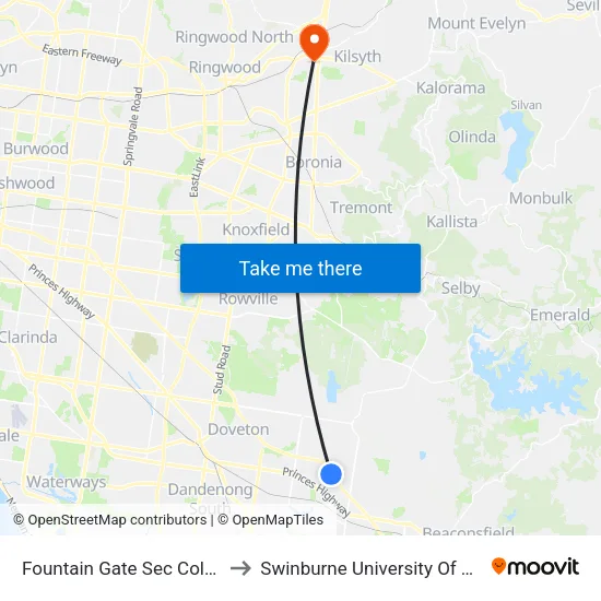 Fountain Gate Sec Col/Victoria Rd to Swinburne University Of Technology - Croydon Campus map