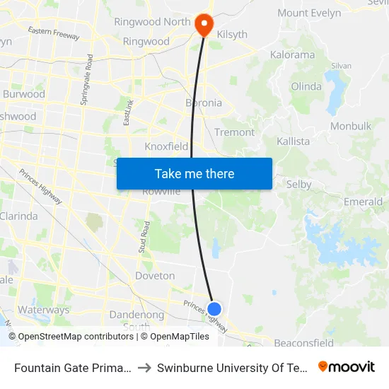 Fountain Gate Primary School/Victoria Rd to Swinburne University Of Technology - Croydon Campus map