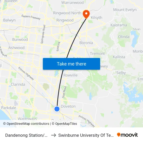 Dandenong Station/Foster St to Swinburne University Of Technology - Croydon Campus map