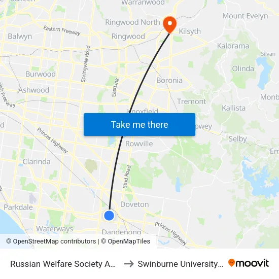 Russian Welfare Society Aged Home/Morwell Ave to Swinburne University Of Technology - Croydon Campus map