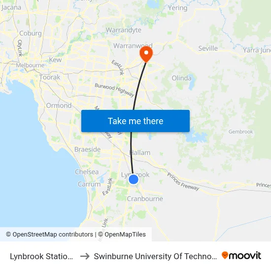 Lynbrook Station/Paterson Dr to Swinburne University Of Technology - Croydon Campus map