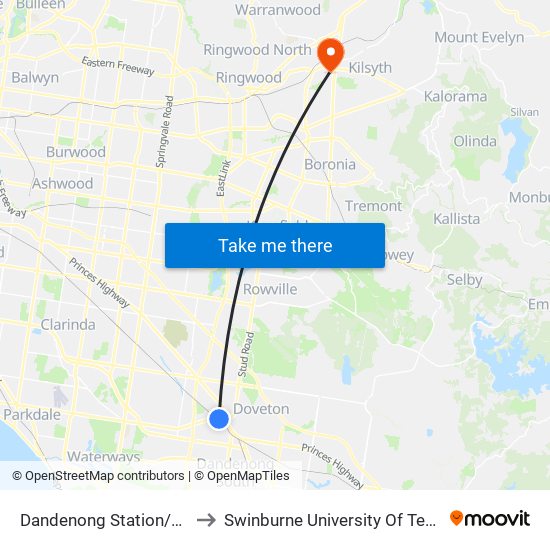 Dandenong Station/Foster St (Dandenong) to Swinburne University Of Technology - Croydon Campus map