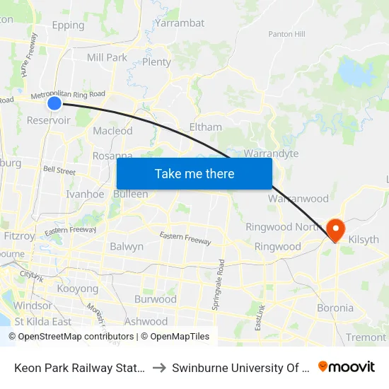 Keon Park Station/Keon Pde to Swinburne University Of Technology - Croydon Campus map