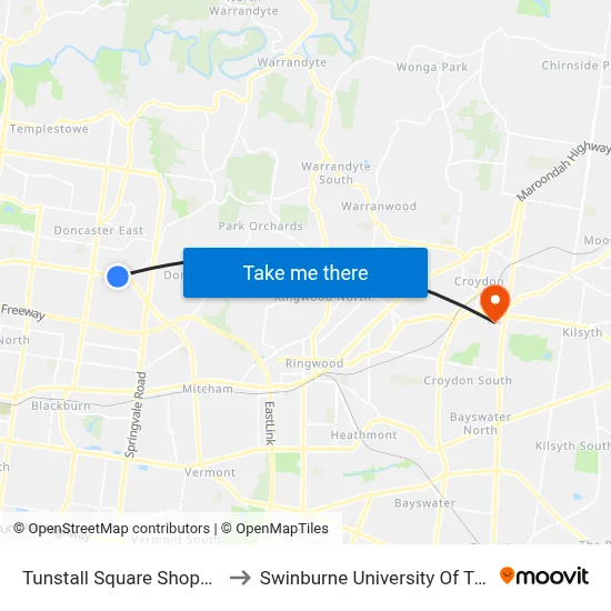 Tunstall Square Shopping Centre/Doncaster Rd to Swinburne University Of Technology - Croydon Campus map