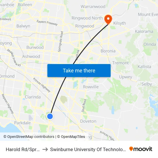 Harold Rd/Springvale Rd to Swinburne University Of Technology - Croydon Campus map