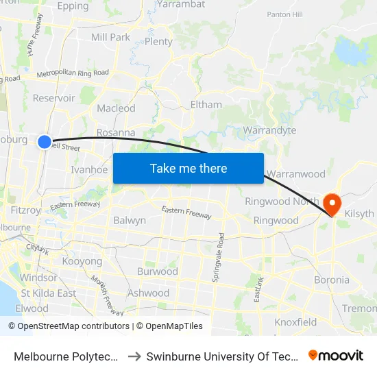 Melbourne Polytechnic/St Georges Rd to Swinburne University Of Technology - Croydon Campus map
