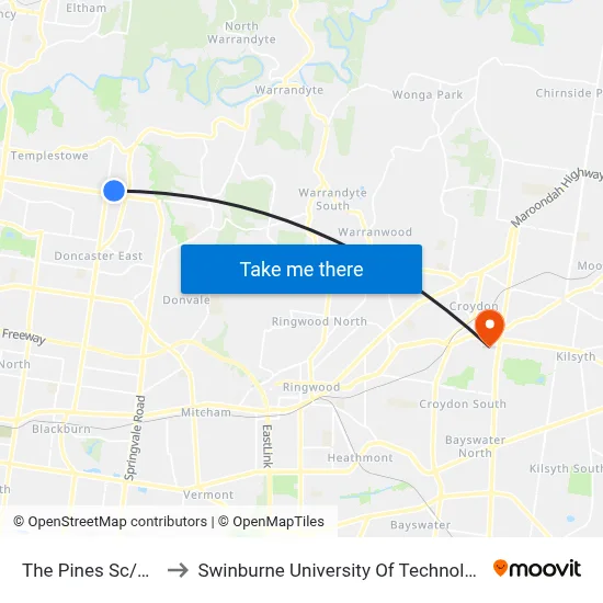 The Pines Sc/Reynolds Rd to Swinburne University Of Technology - Croydon Campus map