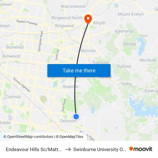 Endeavour Hills Sc/Matthew Flinders Ave (Endeavour Hills) to Swinburne University Of Technology - Croydon Campus map
