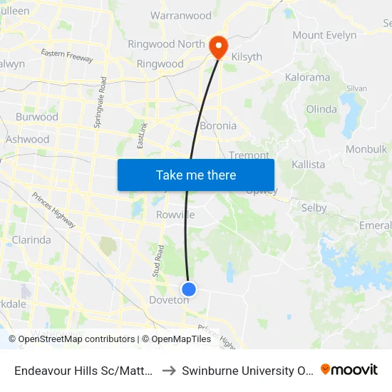 Endeavour Hills Sc/Matthew Flinders Ave to Swinburne University Of Technology - Croydon Campus map