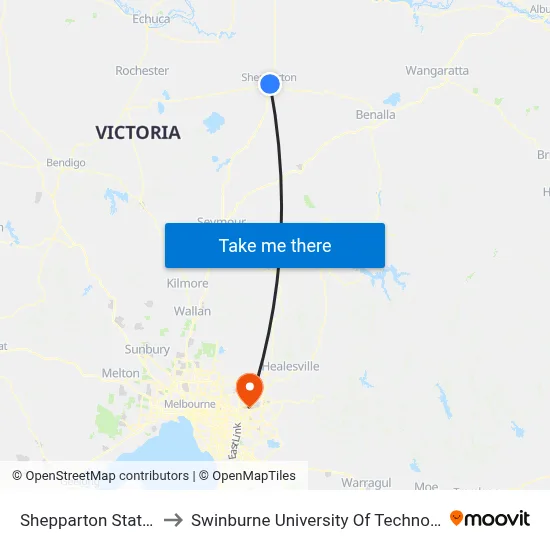 Shepparton Station/Purcell St to Swinburne University Of Technology - Croydon Campus map