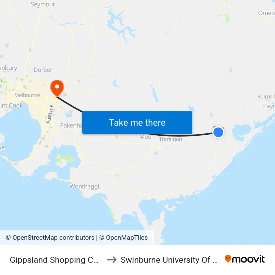 Gippsland Shopping Centre/Cunninghame St to Swinburne University Of Technology - Croydon Campus map