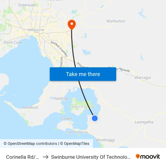 Corinella Rd/Bass Hwy to Swinburne University Of Technology - Croydon Campus map