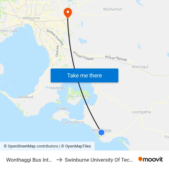 Wonthaggi Bus Interchange/Biggs Dr to Swinburne University Of Technology - Croydon Campus map