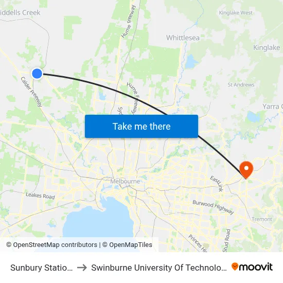 Sunbury Station/Brook St to Swinburne University Of Technology - Croydon Campus map