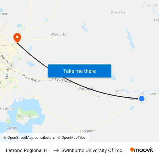 Latrobe Regional Hospital to Swinburne University Of Technology - Croydon Campus map