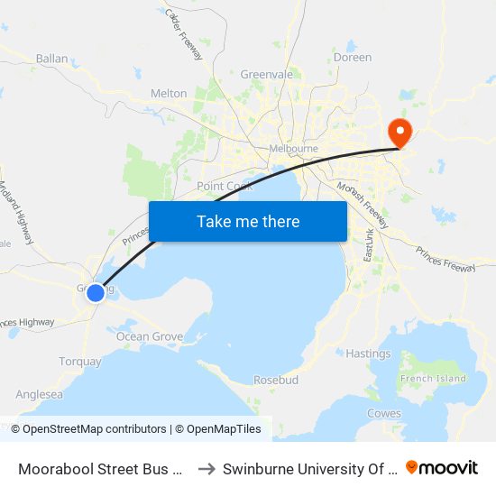 Moorabool Street Bus Stops/Moorabool St (Geelong) to Swinburne University Of Technology - Croydon Campus map