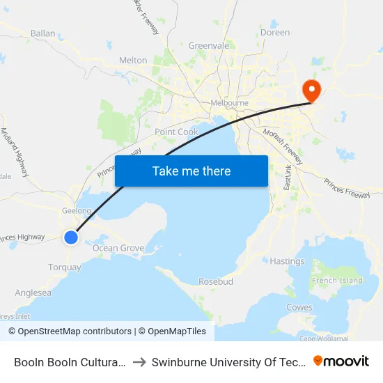 Booln Booln Cultural Centre/Torquay Rd to Swinburne University Of Technology - Croydon Campus map