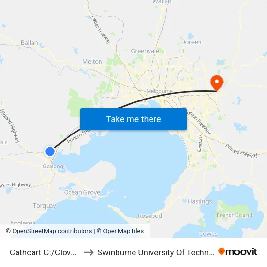 Cathcart Ct/Cloverdale Dr to Swinburne University Of Technology - Croydon Campus map